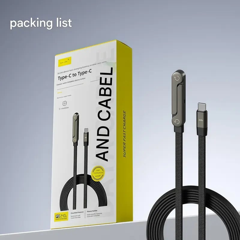 Year-End Sale 2-in-1 Invisible Holder Charger Cable – 240W Fast Charging Cord with Built-In Phone Stand