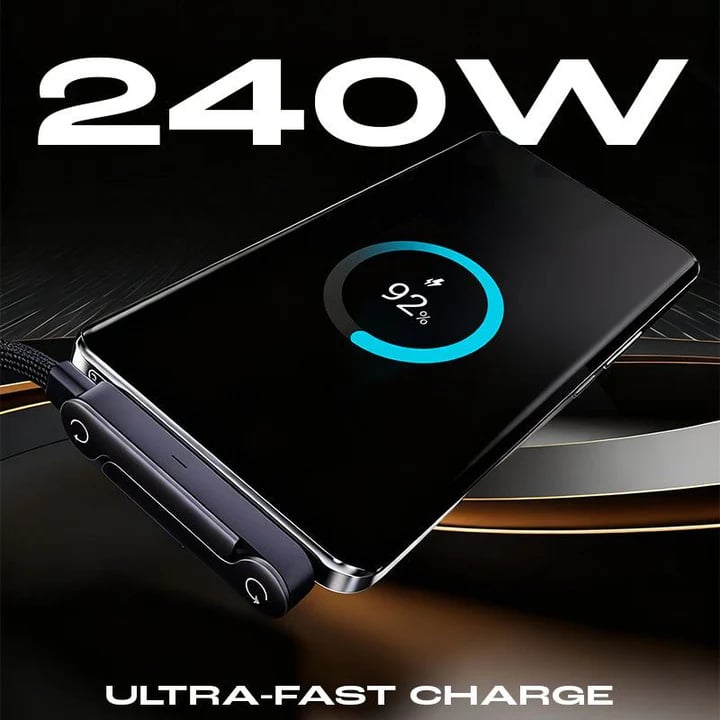 Year-End Sale 2-in-1 Invisible Holder Charger Cable – 240W Fast Charging Cord with Built-In Phone Stand
