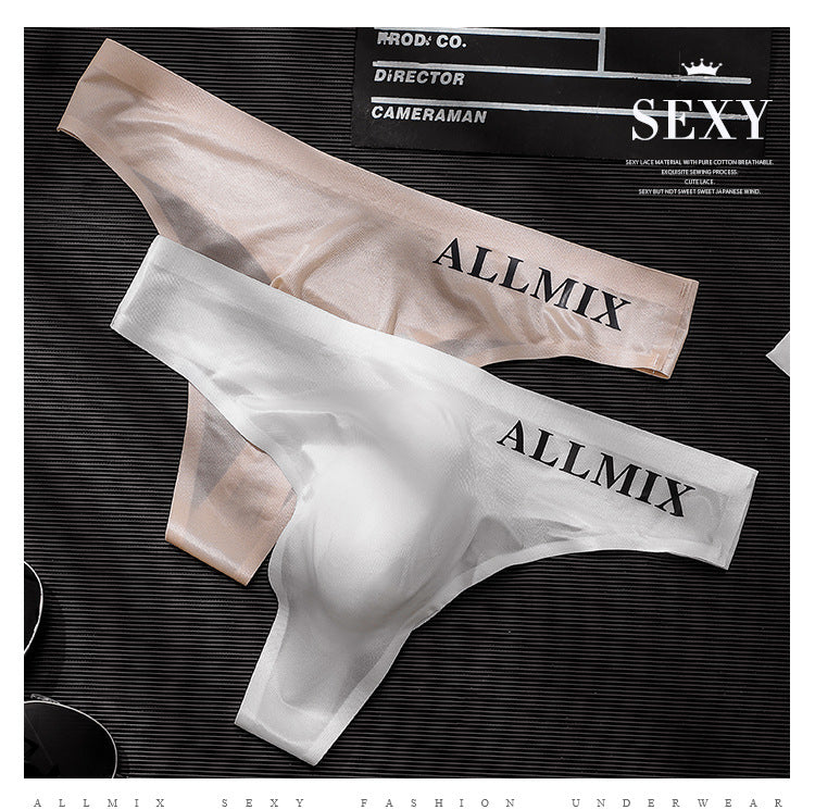 【 】Sexy Low Waist Transparent Ice Silk Seamless Thong